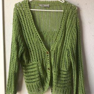 Celery green knitted long sleeve buttoned cardigan